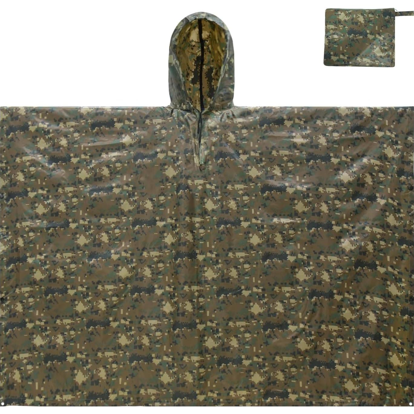 LOOGU Camo Rain Poncho with Hood Waterproof Lightweight Raincoat Rain Gear Men Women Outdoor Camping Hunting Hiking Fishing