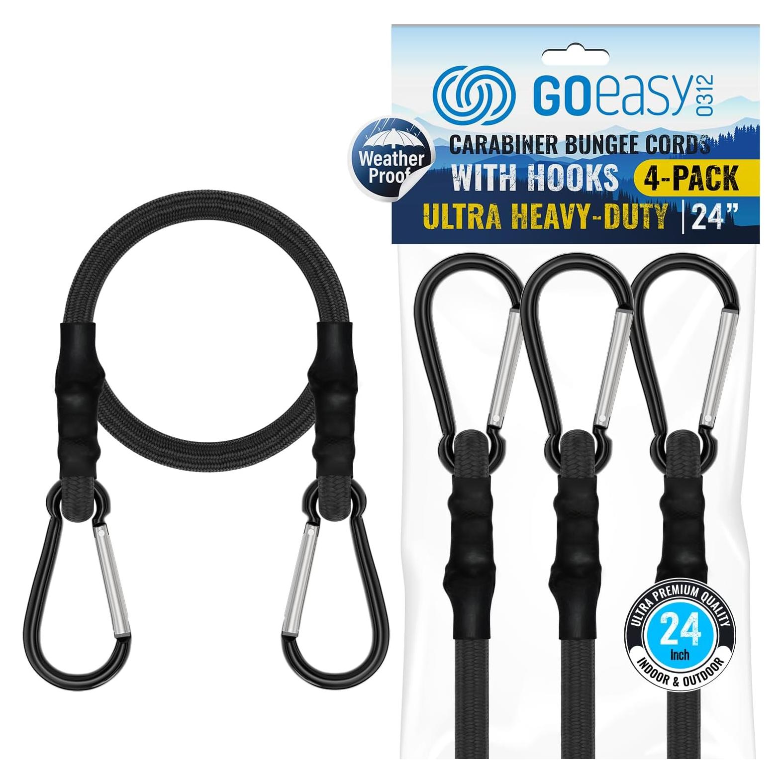 Cuerdas Bungee GOEASY0312 60.96 cm 200 kg con Ganchos Carabinero - 4 Pcs