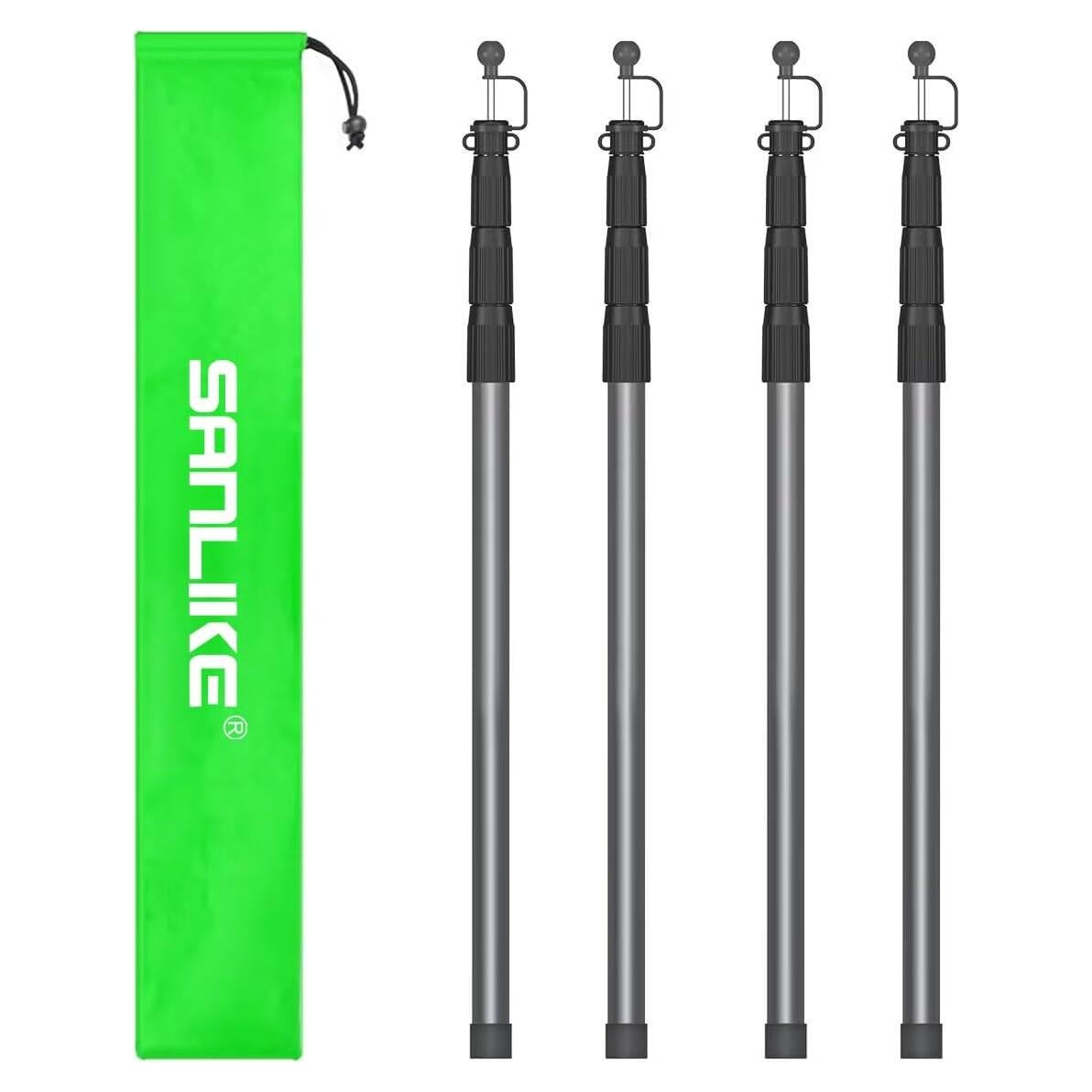 SANLIKE Tent Poles for Tarp, 8.2' Telescoping Poles Set of 4, Replacement for Canopy & Camping, Rooftop Tent Poles for Rain Fly, Awning - Gray