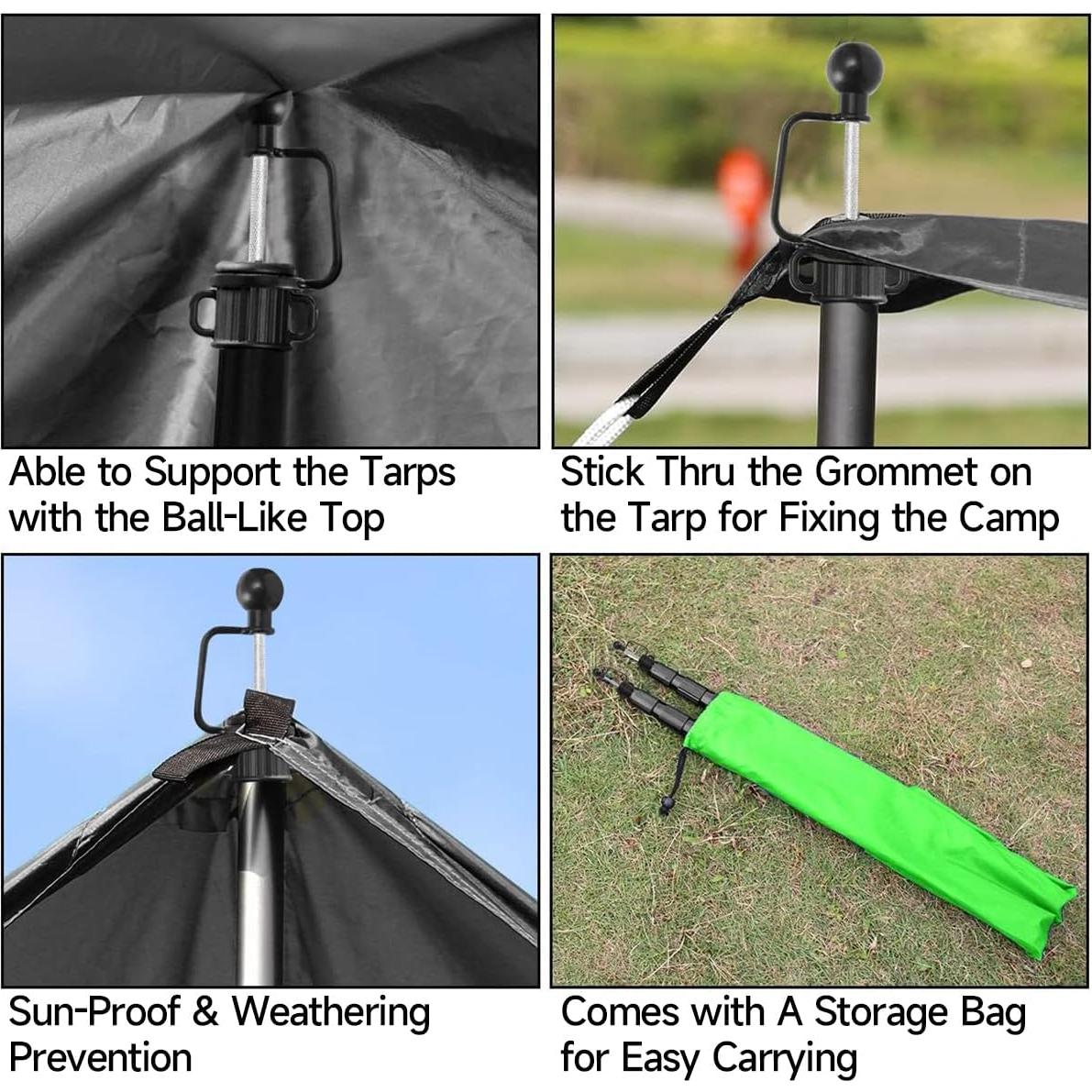 SANLIKE Tent Poles for Tarp, 8.2' Telescoping Poles Set of 4, Replacement for Canopy & Camping, Rooftop Tent Poles for Rain Fly, Awning - Gray