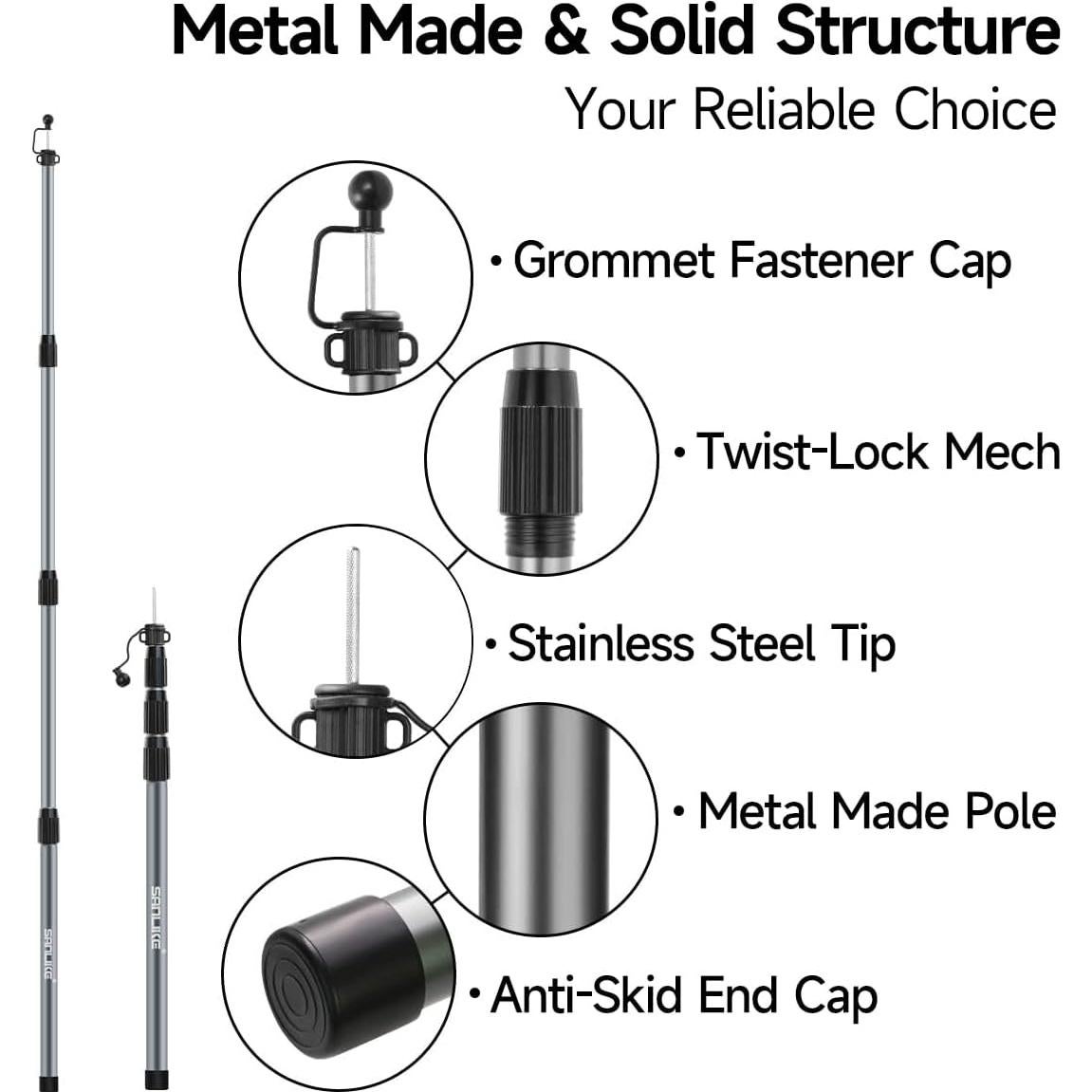 SANLIKE Tent Poles for Tarp, 8.2' Telescoping Poles Set of 4, Replacement for Canopy & Camping, Rooftop Tent Poles for Rain Fly, Awning - Gray