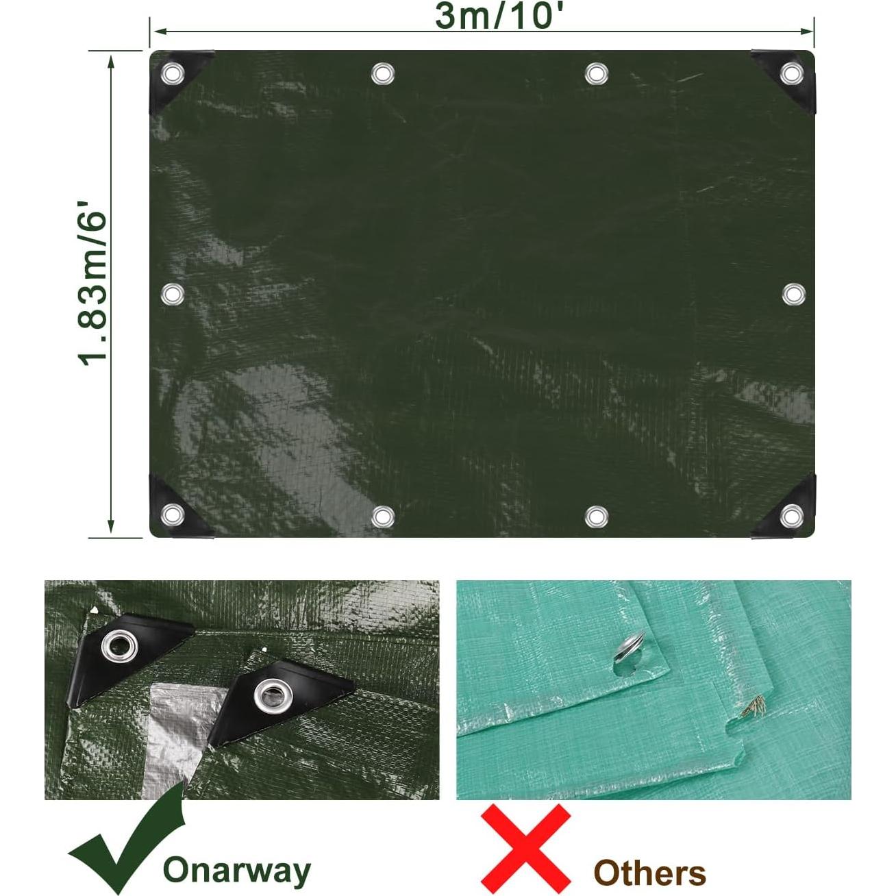 Onarway Poly Tarps Waterproof for Outdoor: Green Tarpaulin 6Mil Thicken 6x10 Ft 2Packs- Anti-UV Waterproof Tarp Cover with Grommets Multipurpose for Boat Pool Roof Camping