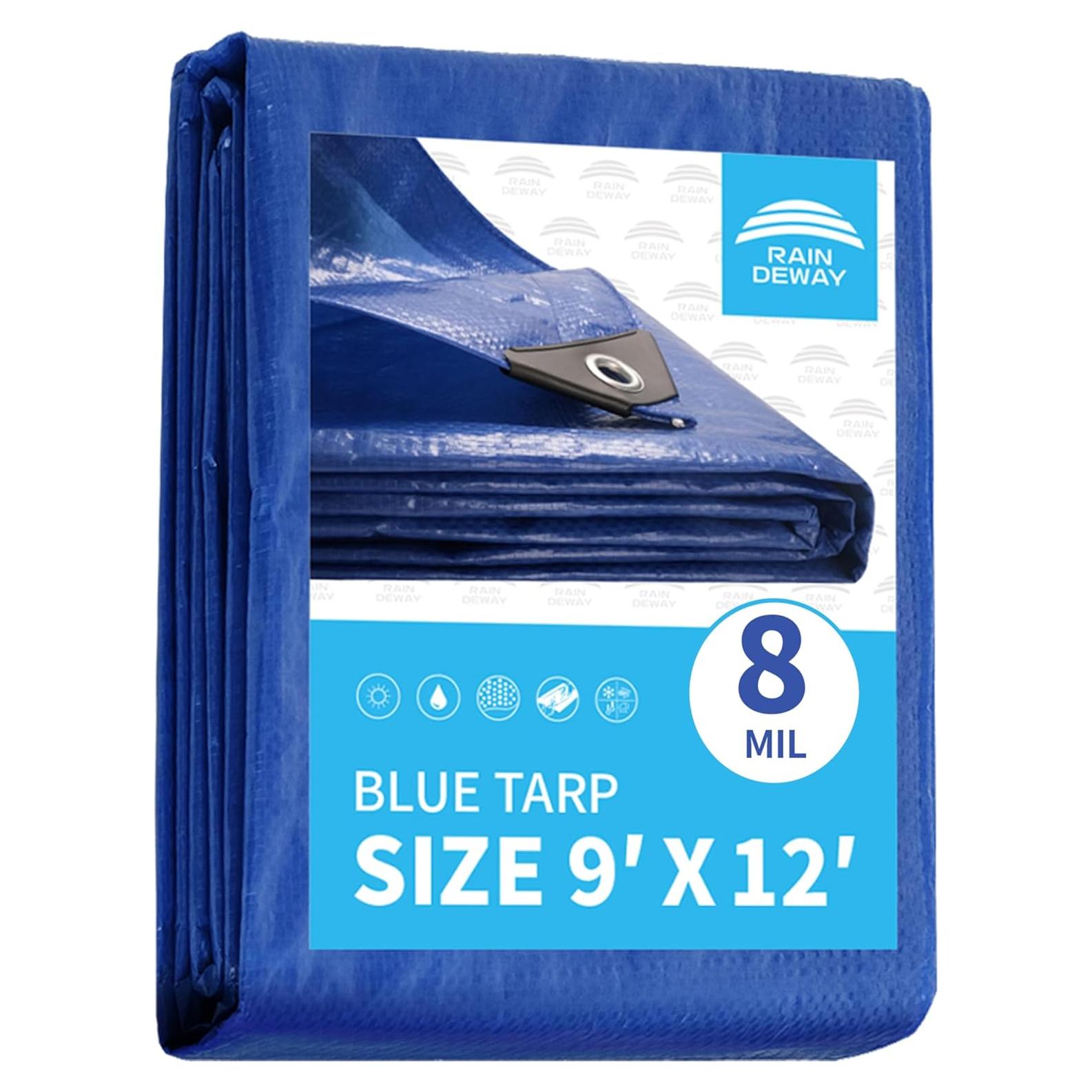 Lona Azul 2.74x3.66m RAINDEWAY 8 Mil Impermeable UV