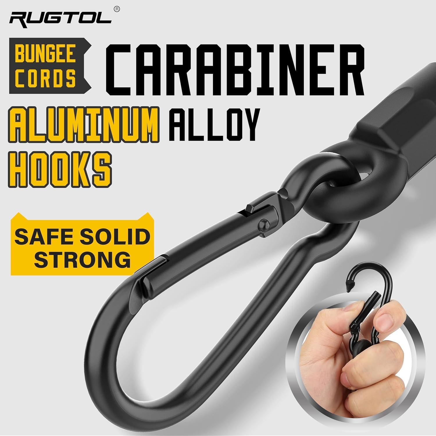 Cuerdas Bungee Rugtol 35 cm con Ganchos Carabiner Paquete de 4