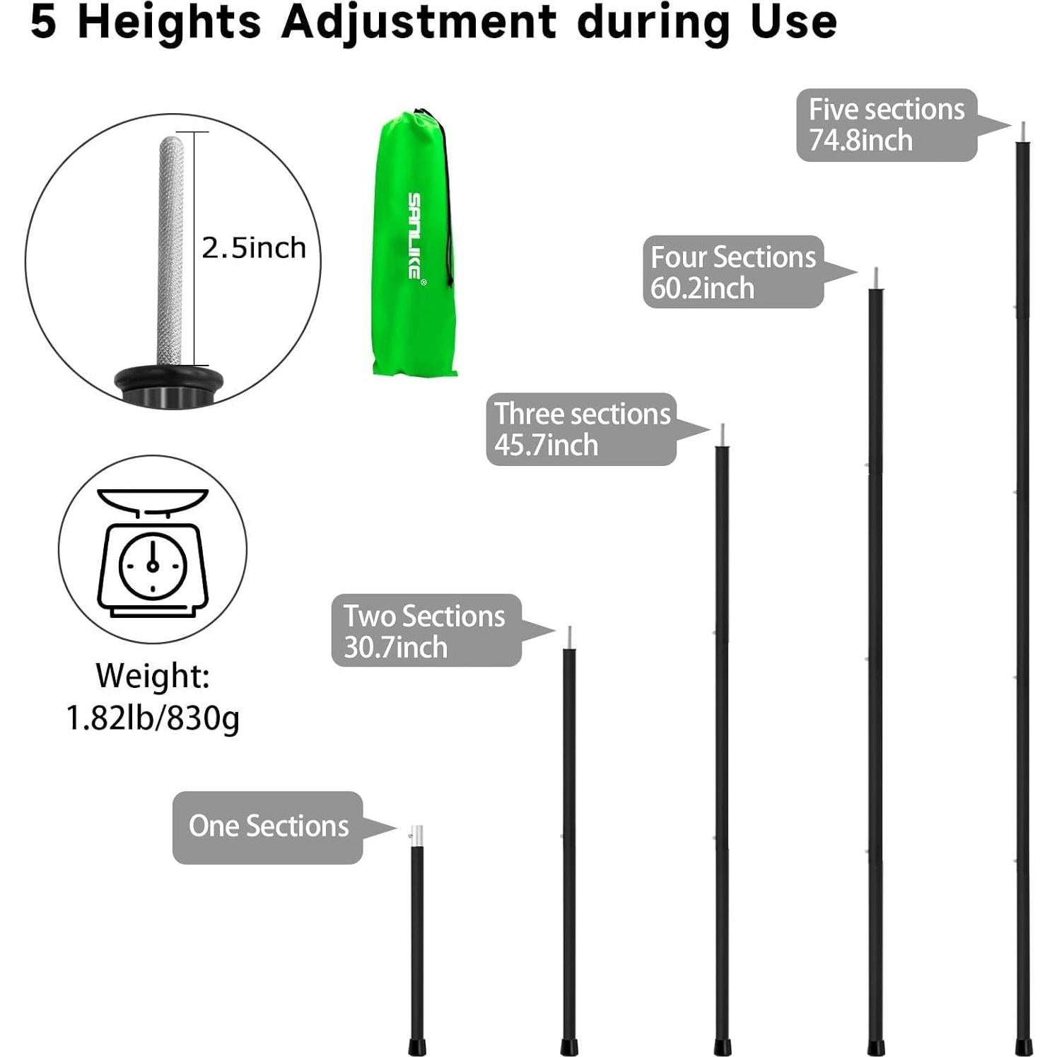 SAN LIKE Tent Poles Aluminum Tent Poles for Tarp 75inch Camping Tarp Poles Adjustable Collapsible Tent Poles for Awnings Canopy Rain Fly Shelter 4 Sets-5 Sections