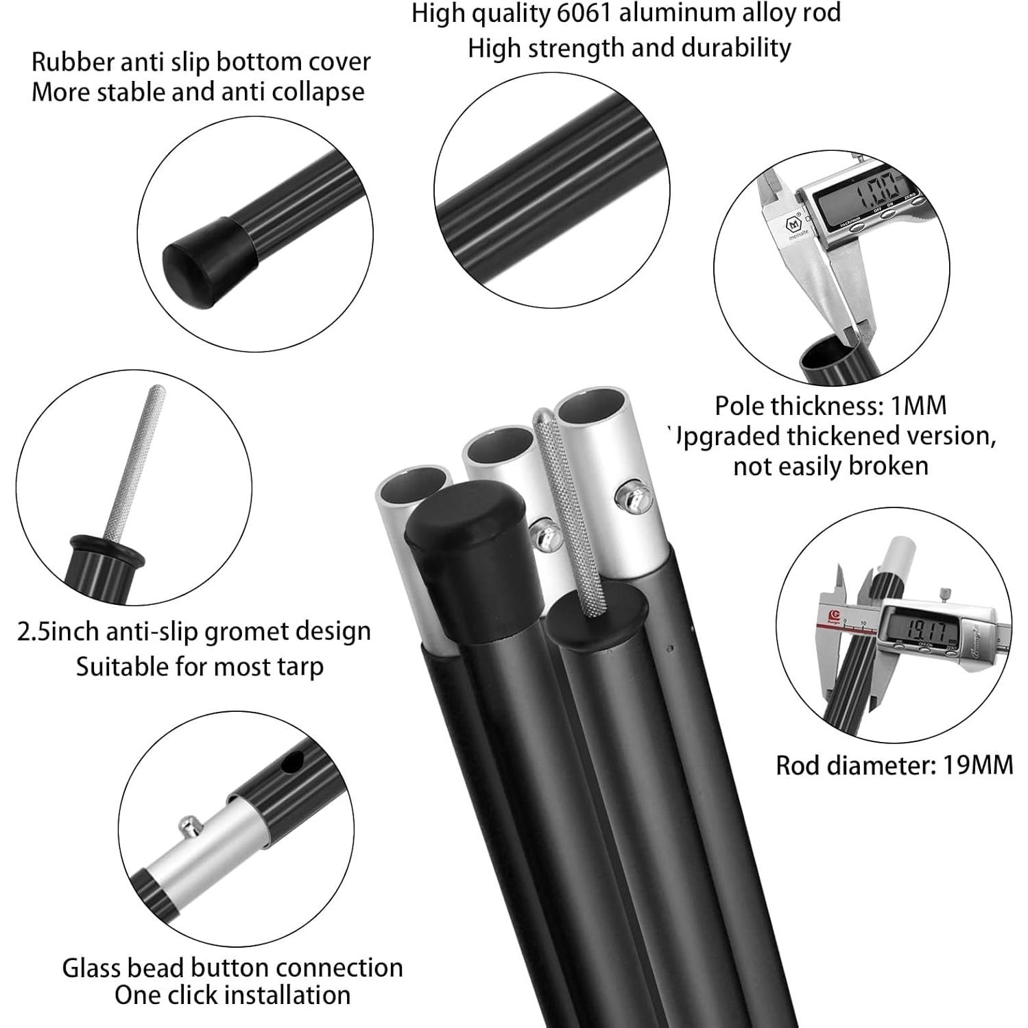 SAN LIKE Tent Poles Aluminum Tent Poles for Tarp 75inch Camping Tarp Poles Adjustable Collapsible Tent Poles for Awnings Canopy Rain Fly Shelter 4 Sets-5 Sections