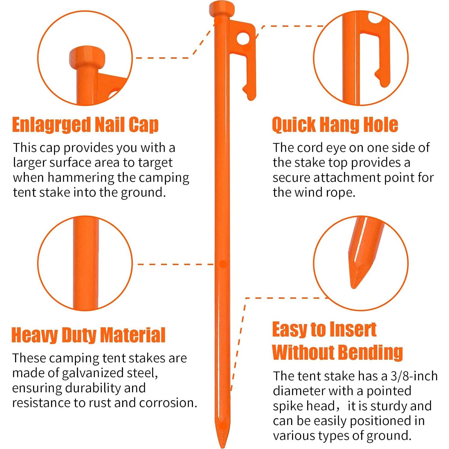 Estacas de Acero Pesadas Eurmax 25.4 cm para Camping - 8 Piezas