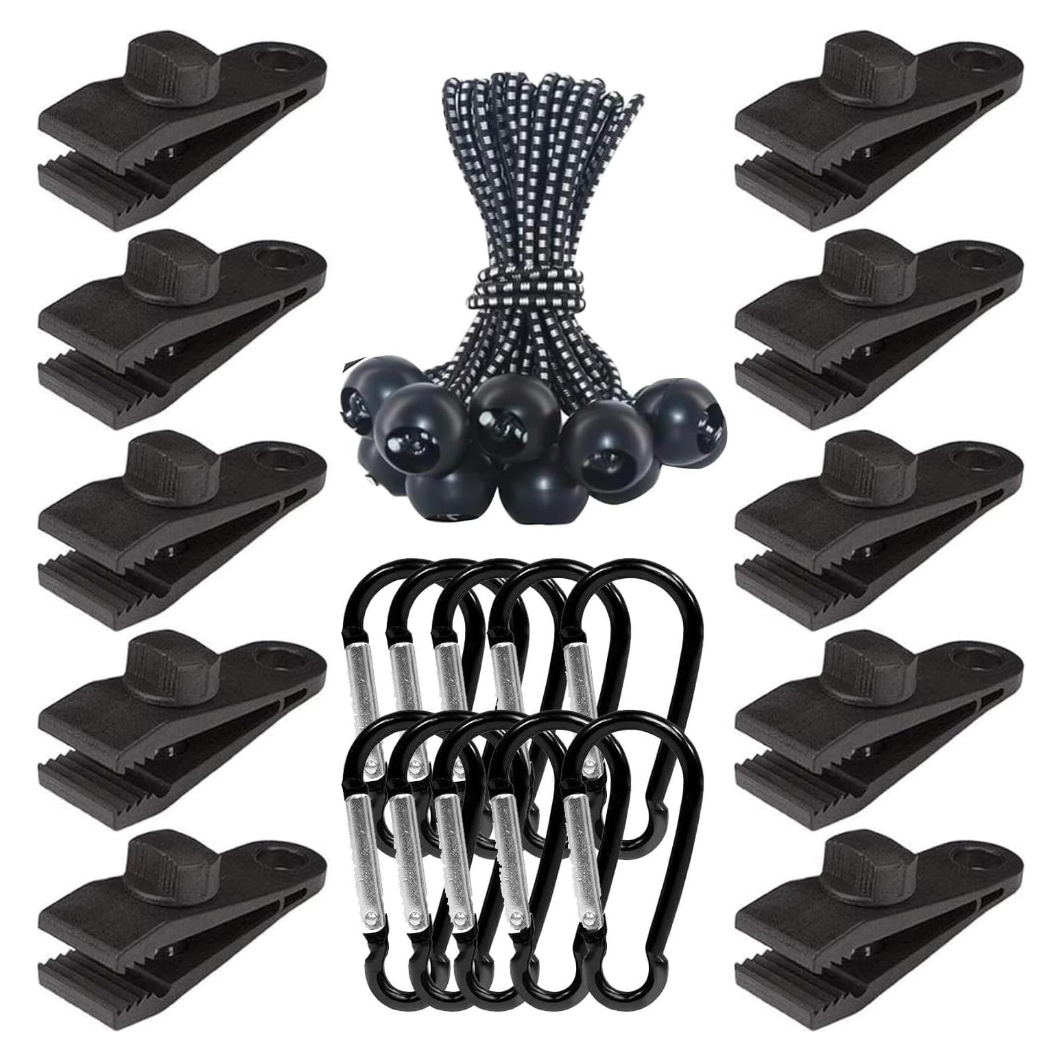 30 Clips de Tarp Alta Resistencia Senylanhxy con Cuerdas y Mosquetones