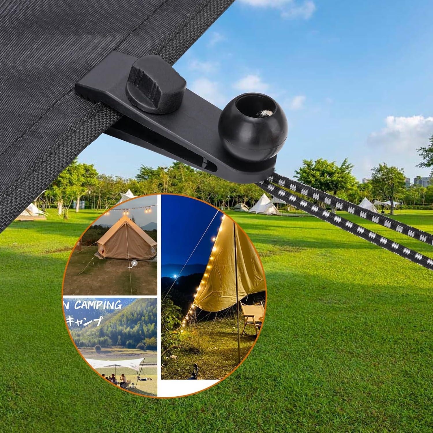 30 Clips de Tarp Alta Resistencia Senylanhxy con Cuerdas y Mosquetones