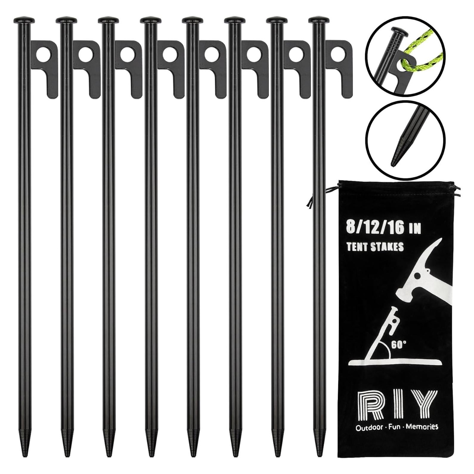 Estacas de Camping RIY de Acero Forjado 30.48 cm - Paquete de 8