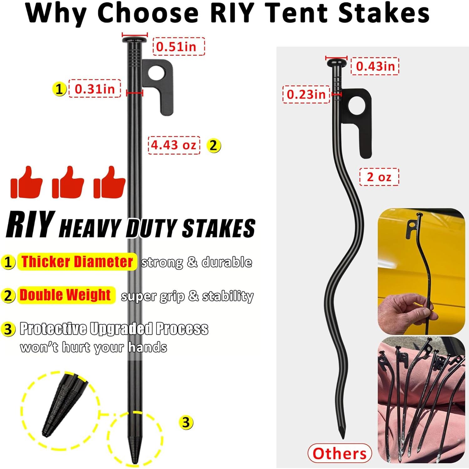 Estacas de Camping RIY de Acero Forjado 30.48 cm - Paquete de 8