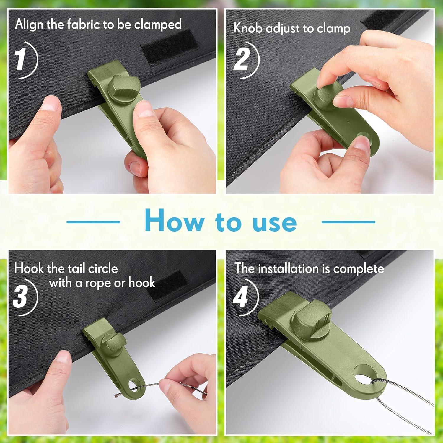 Yalikop 60 Pieces Tarp Clips Heavy Duty Lock Clamps Thumb Screw Tent Clips Tarp Clamps for Holding up Tarps Camping Awnings Canopies Covers of Car Swimming Pool Cover Boat Hammock(Green)