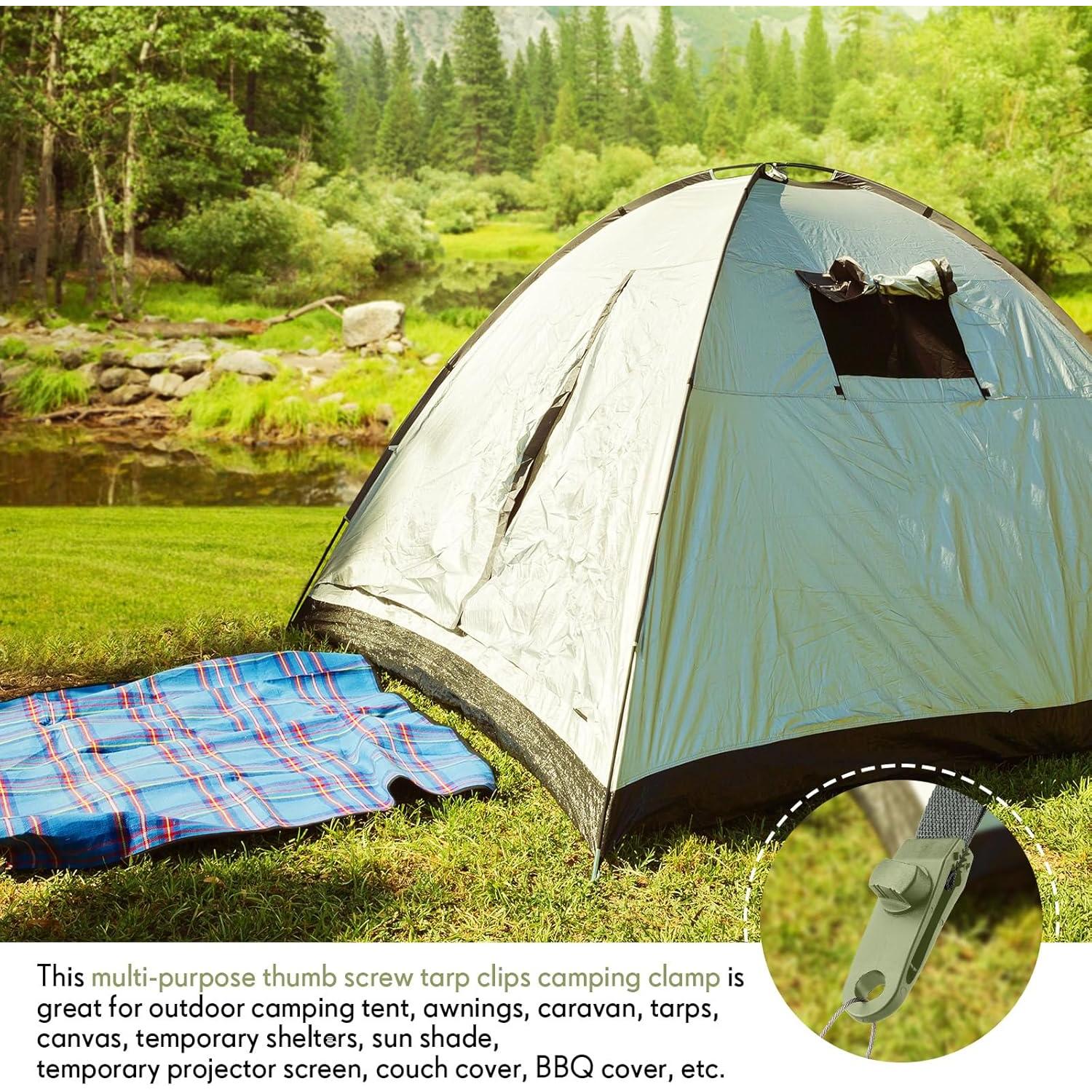 Yalikop 60 Pieces Tarp Clips Heavy Duty Lock Clamps Thumb Screw Tent Clips Tarp Clamps for Holding up Tarps Camping Awnings Canopies Covers of Car Swimming Pool Cover Boat Hammock(Green)