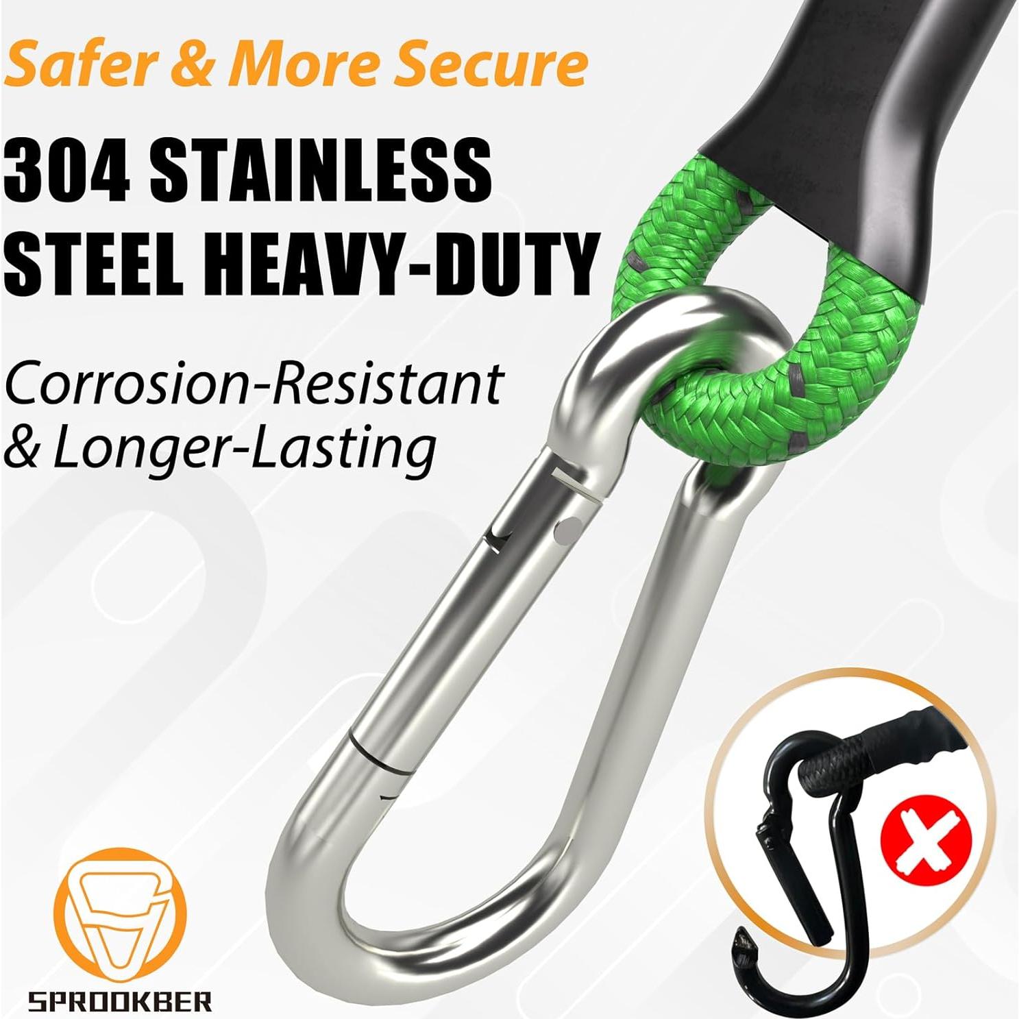 Cuerdas Bungee Sprookber 46 cm con Mosquetón Acero Inoxidable - Set de 4