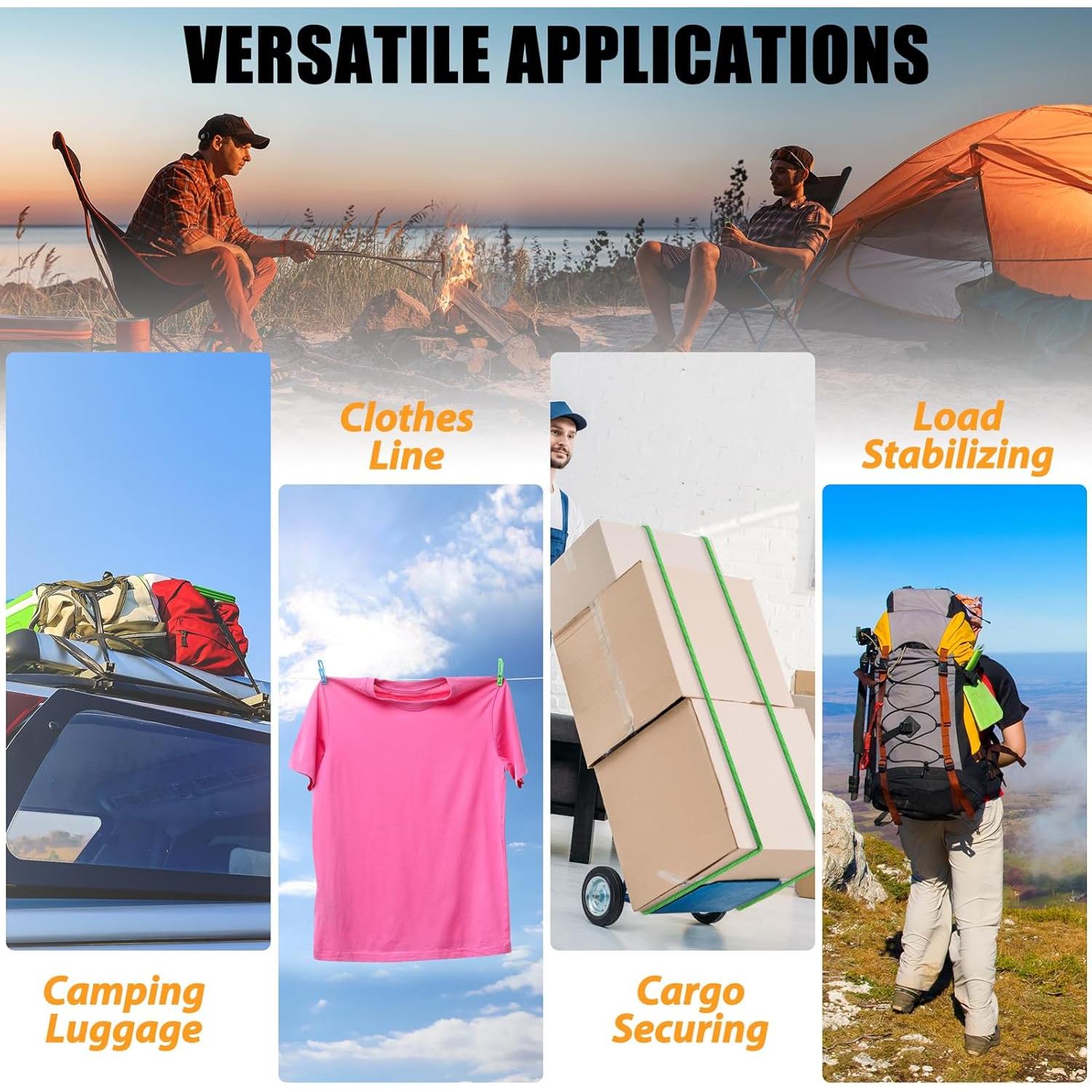 Cuerdas Bungee Sprookber 46 cm con Mosquetón Acero Inoxidable - Set de 4