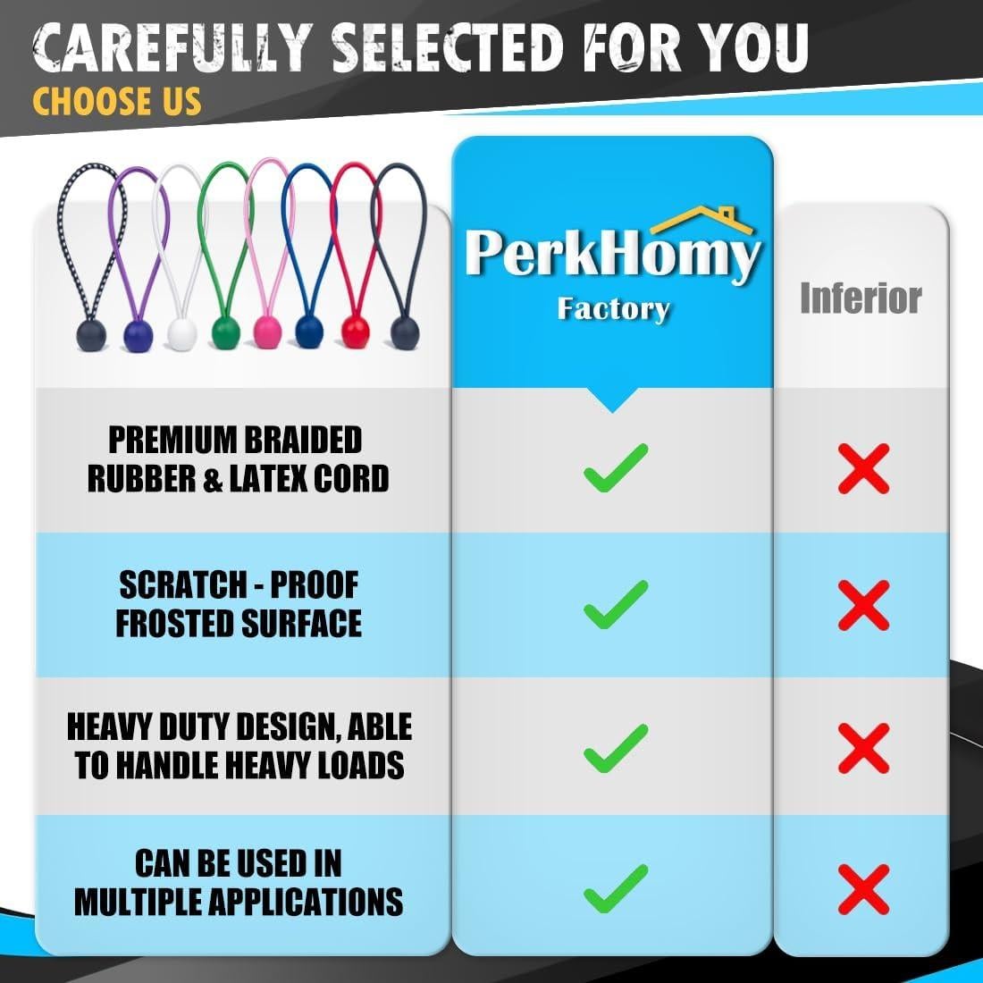 Cuerda Bungee Pesada PerkHomy 30 Pcs 15 cm Negra y Blanca