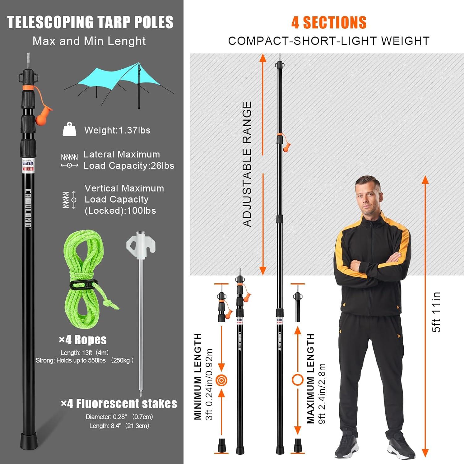 Postes de Lona Telescópicos CAMULAND 87.6-279.4 cm para Camping