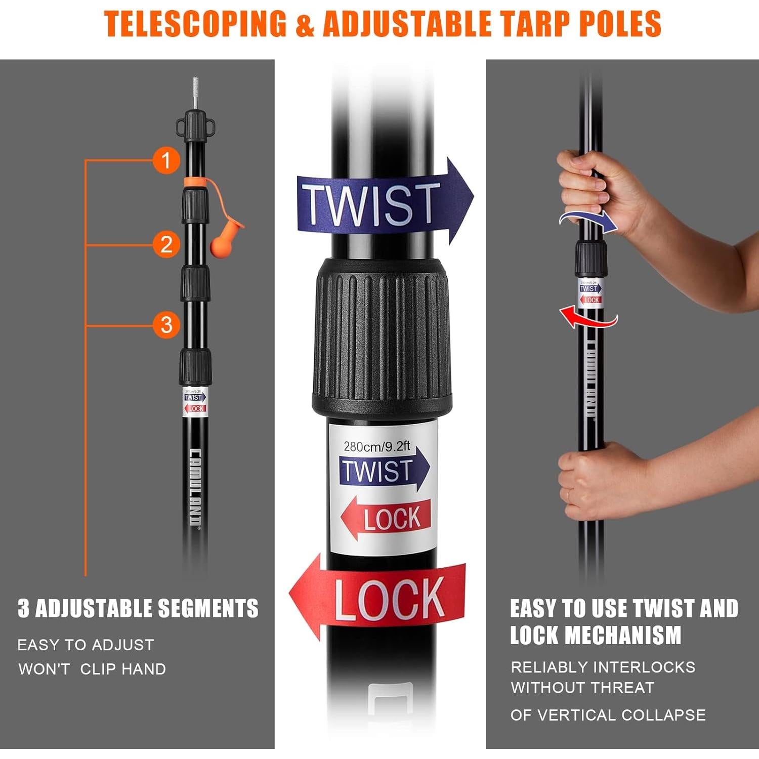 Postes de Lona Telescópicos CAMULAND 87.6-279.4 cm para Camping