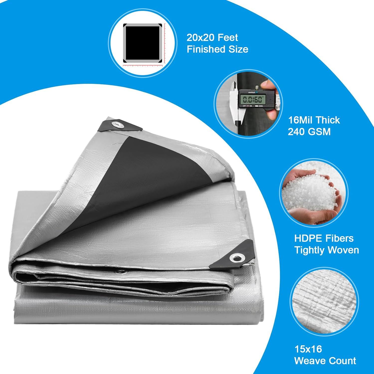 Toldo Resistente al Agua CSCRI 20x20 Pies (6.1x6.1 m) Plata/Negro