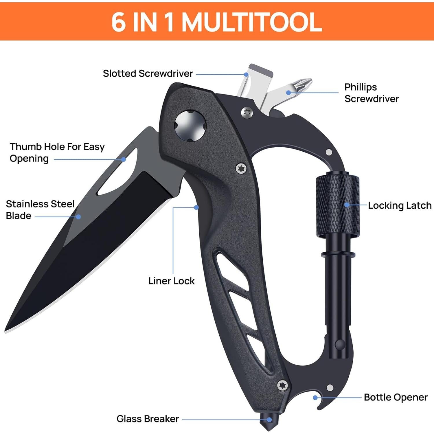 Multiherramienta 6-en-1 NewFation con Mosquetón y Cuchillo Plegable