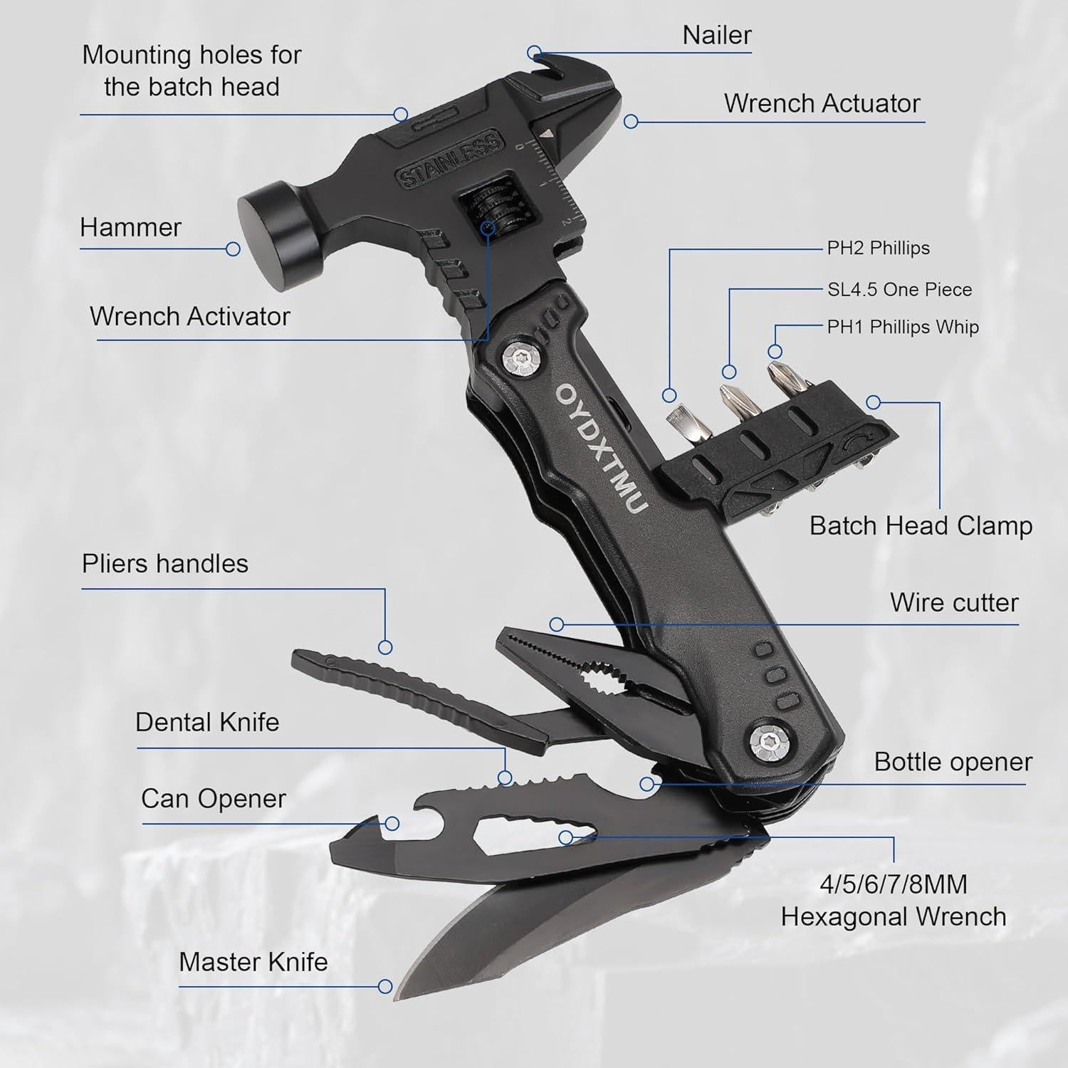 Martillo Multiherramienta 18 en 1 OYDXTMU para Camping