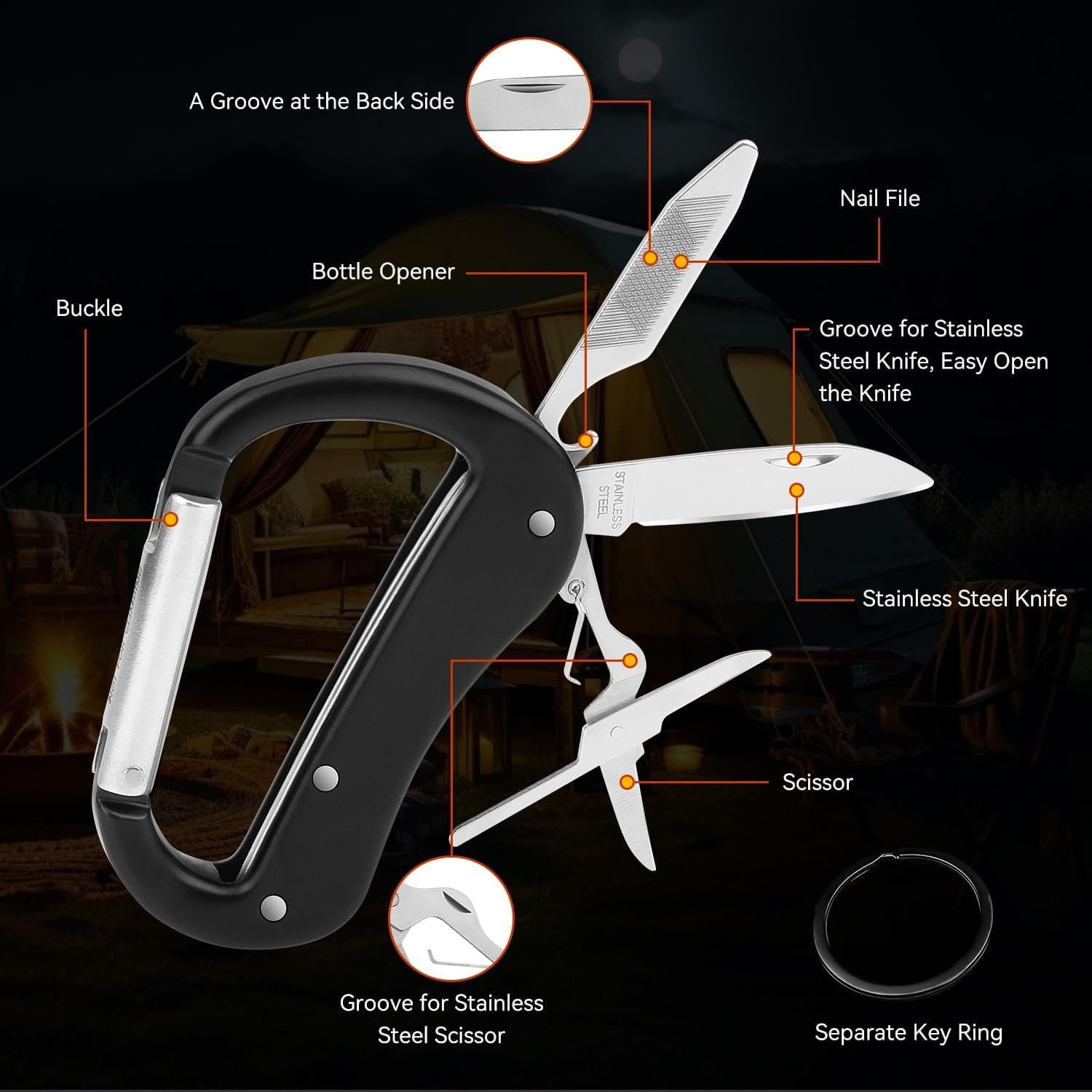 Multiherramienta KINGSUSLAY EDC con cuchillo y mosquetón negro