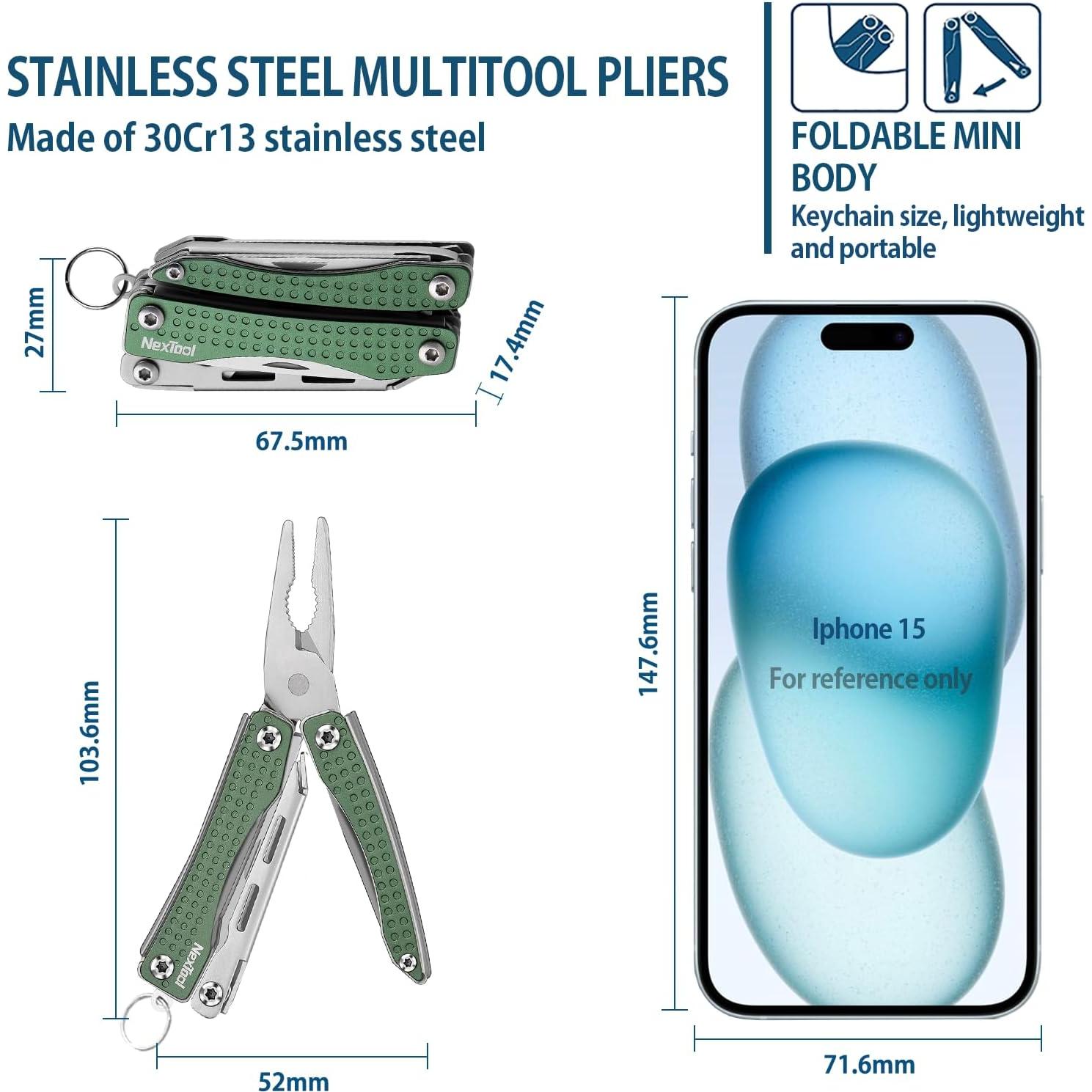 Multiherramienta de Llavero NEXTOOL 10 en 1 Verde EDC