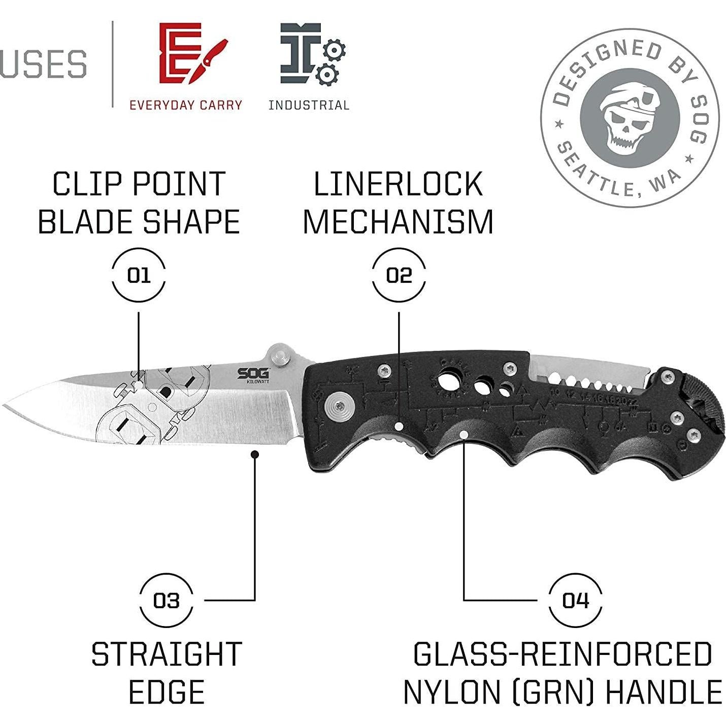 Cuchillo de bolsillo SOG Kilowatt con pelador de cables UTP