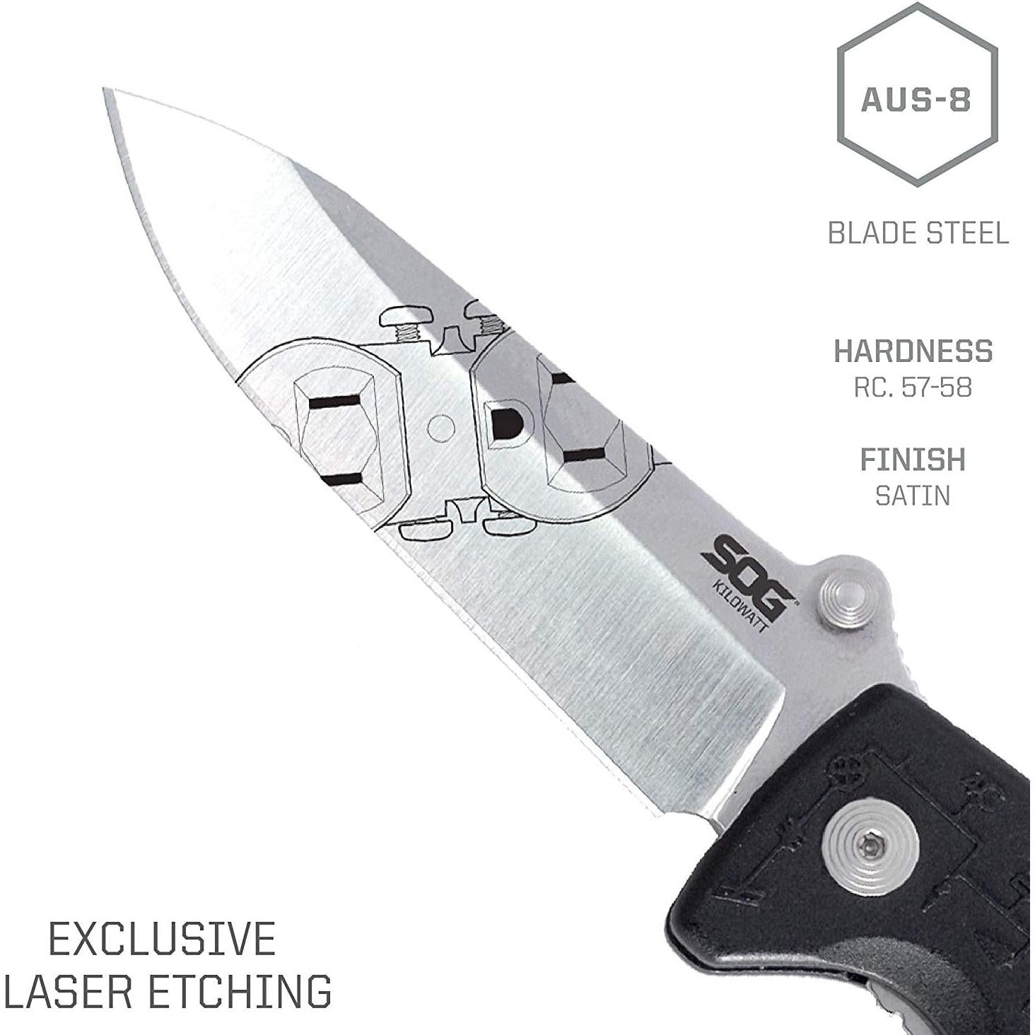 Cuchillo de bolsillo SOG Kilowatt con pelador de cables 8.6 cm