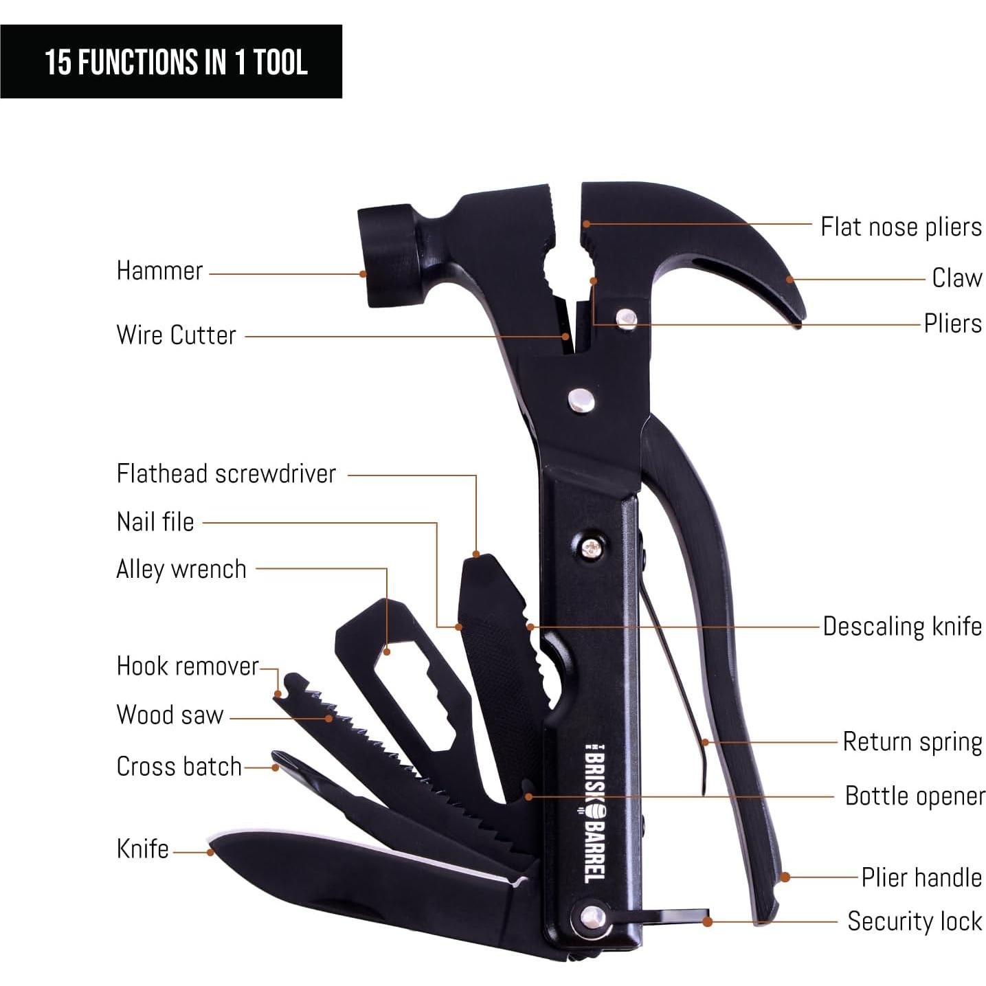 Martillo Multiherramienta 15 en 1 THE BRISK BARREL - Acero Inoxidable