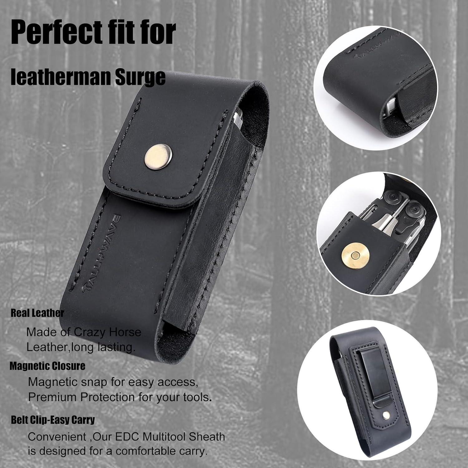 Funda de Cuero para Multiherramienta TALLYWAVE, Negro, 12.06x4.32cm