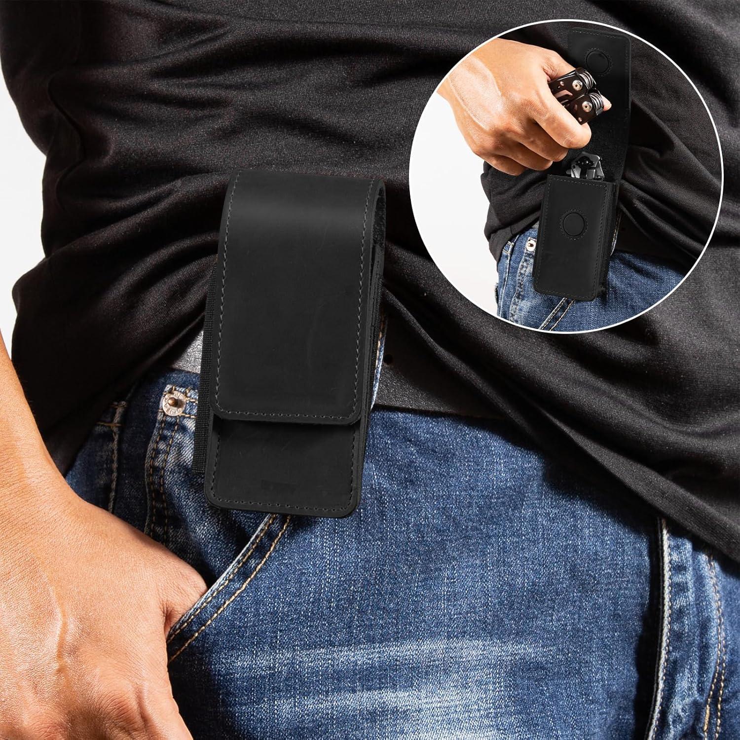 Funda de Multiherramienta de Cuero Baizoy Negro EDC 12.07x4.06cm