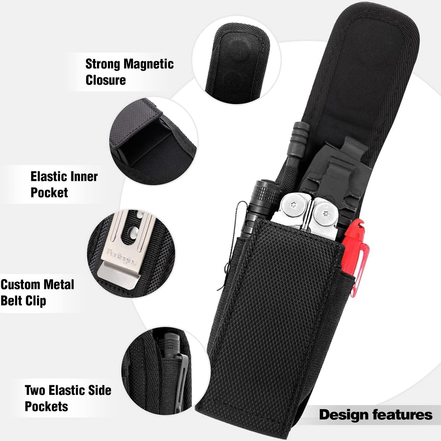 Magnetic Tool Sheath for Leatherman – Nylon Belt Pouch Fits Wave Plus, Wingman, Charge, Surge, Super Tool 300, Signal, Free P2 & P4 (4–4.5 in) - Camo