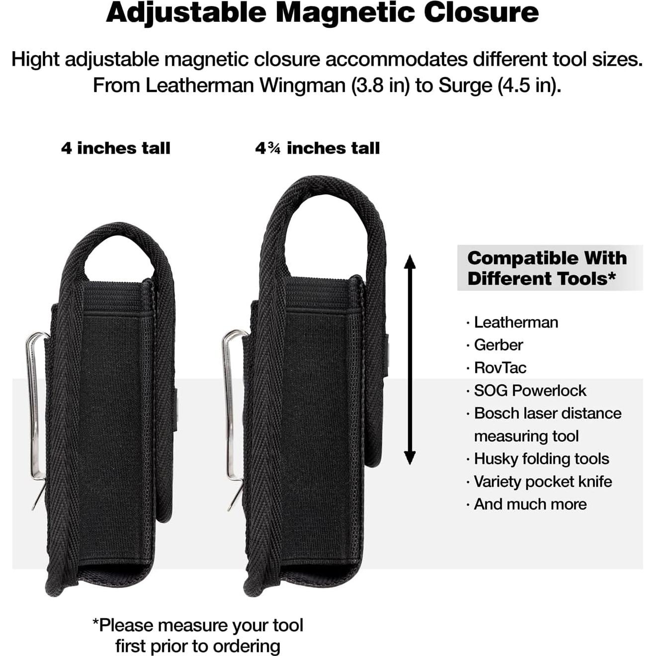 Magnetic Tool Sheath for Leatherman – Nylon Belt Pouch Fits Wave Plus, Wingman, Charge, Surge, Super Tool 300, Signal, Free P2 & P4 (4–4.5 in) - Camo