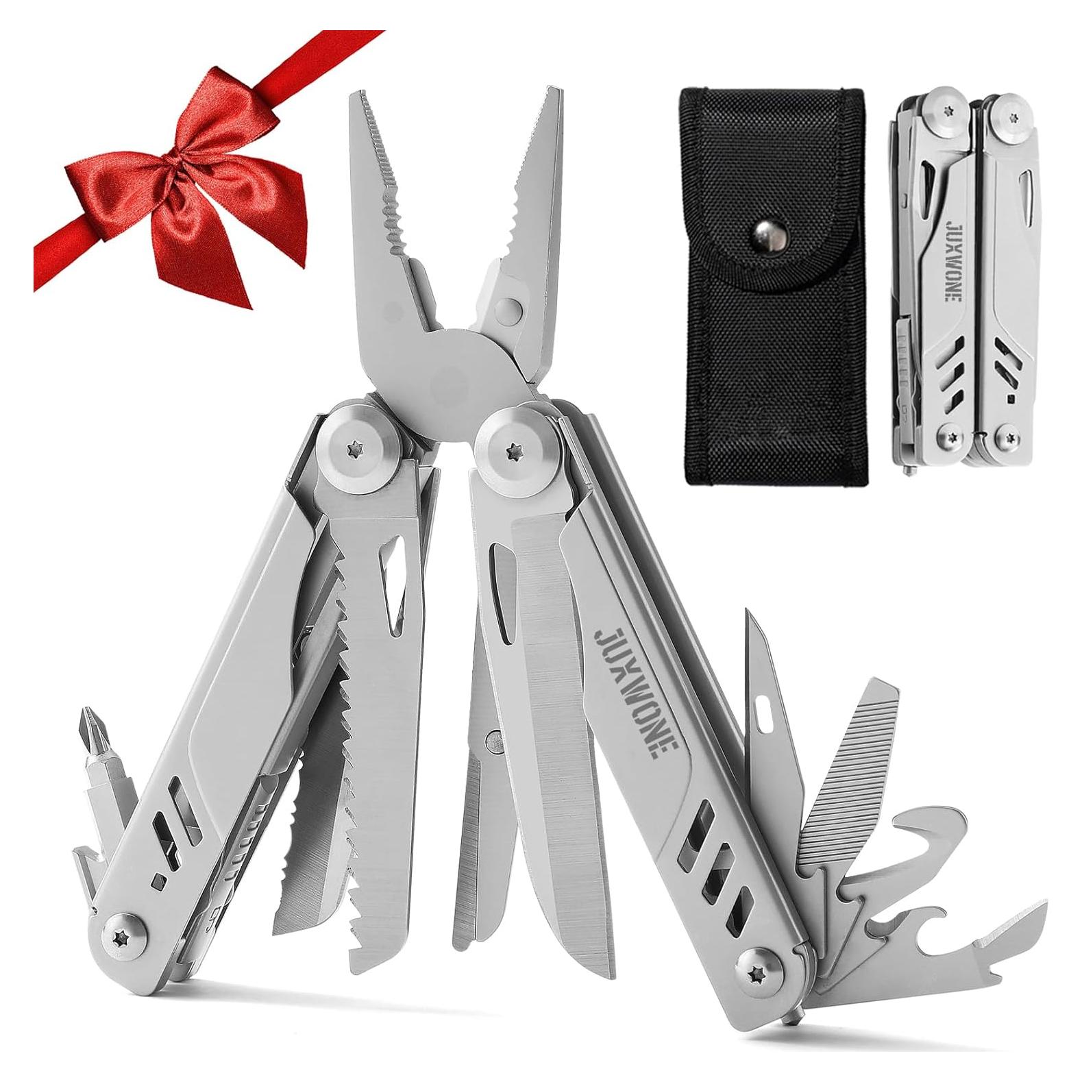18-in-1 Multitool Pliers, Needle Nose Pliers with Pocket Clip, Pocket Knife set with Nylon Sheath, Wire Stripper, Scissors, Saw, Stainless Steel, Survival Gear for Camping, Hiking, Outdoor
