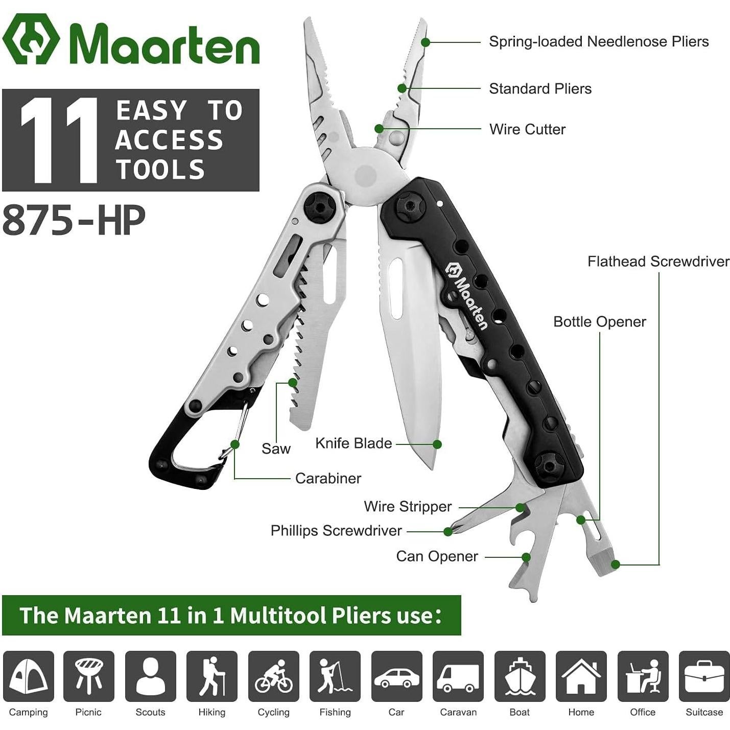 Alicate Multiherramienta Maarten 11 en 1 Acero Inoxidable 10.16 cm
