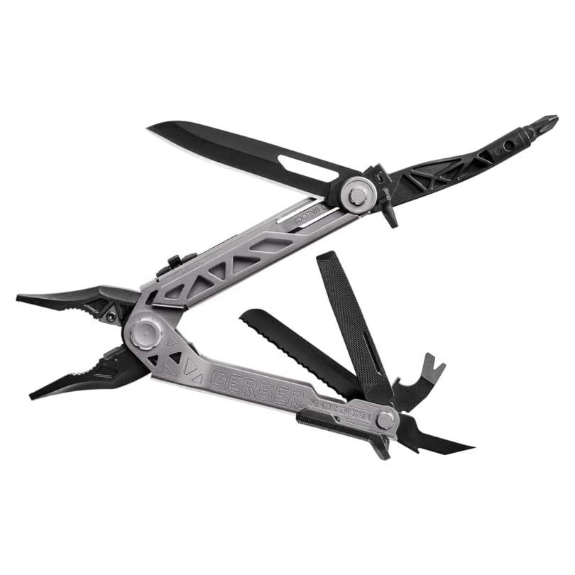 Gerber Gear Center-Drive Multitool - Includes 3.25” Outboard Knife, Pliers, Pry Bar, Bottle Opener & Awl - Comes with Bit Set & Sheath - Made in USA - Silver & Black
