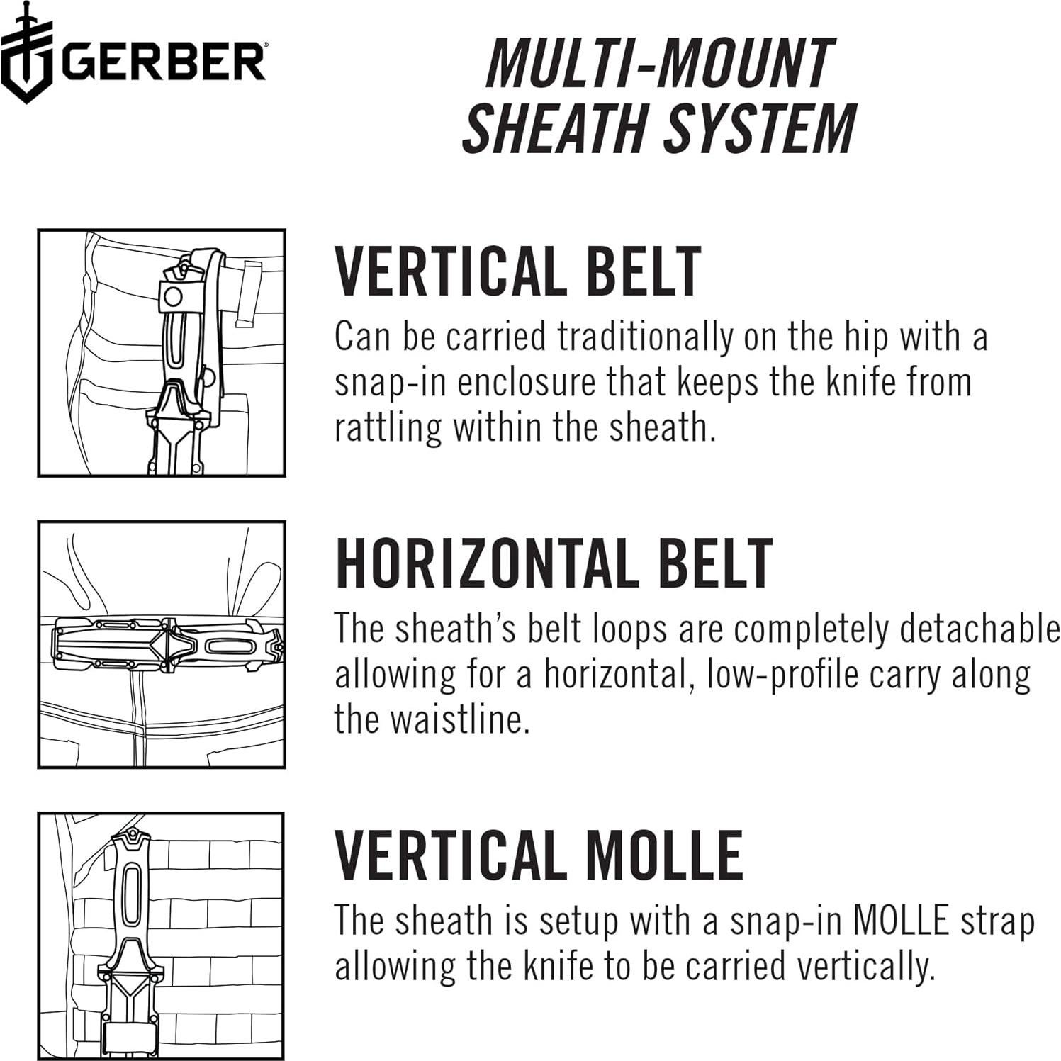Gerber Gear StrongArm - Fixed Blade, Full Tang Knife - Camping Knife with Multiple Carry Options - Made in USA - Black, Serrated Edge