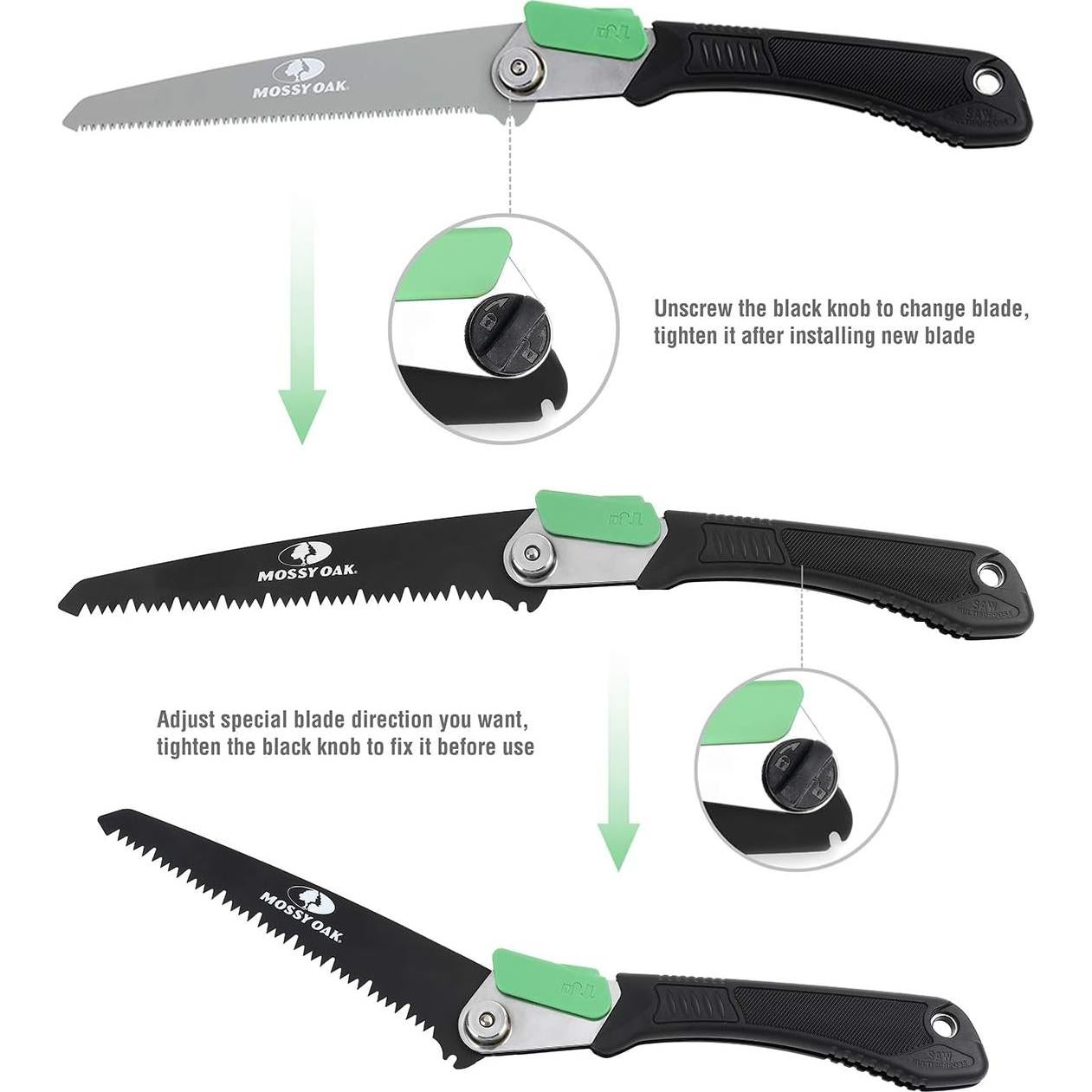 Sierra Plegable 3 en 1 Mossy Oak con 3 Cuchillas y Funda