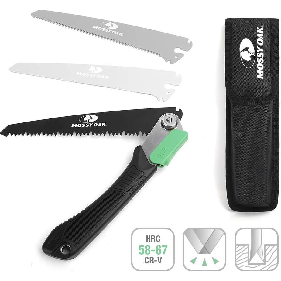 Sierra Plegable 3 en 1 Mossy Oak con 3 Cuchillas y Funda