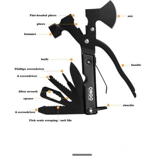 Multi-Herramienta Hacha y Martillo OnGo 20cm Plegable Negra