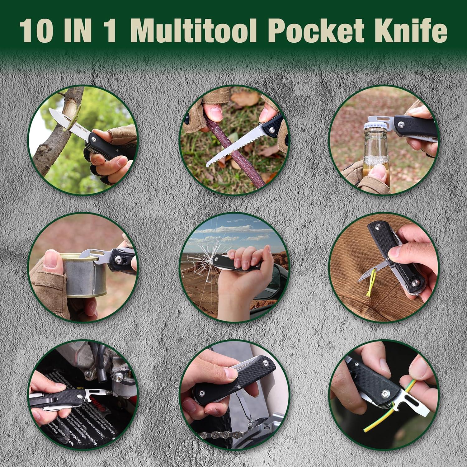 Cuchillo de bolsillo multitool MOSSY OAK 10-en-1 acero inoxidable