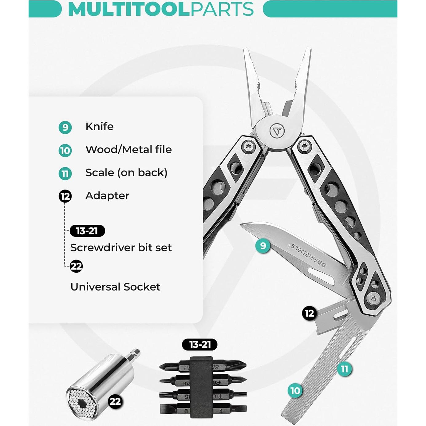 Herramienta Multiuso 22 en 1 DrFriedels - Acero Inoxidable