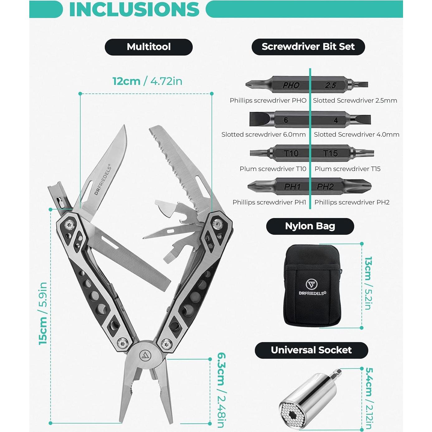Herramienta Multiuso 22 en 1 DrFriedels - Acero Inoxidable