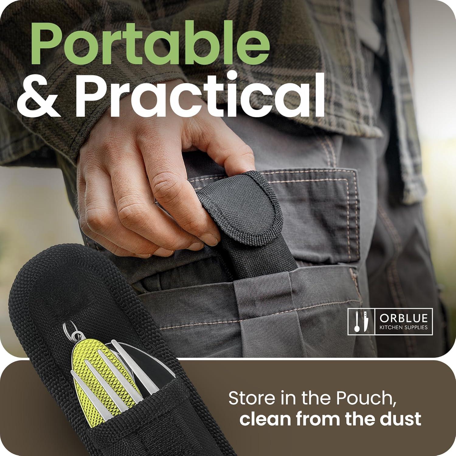 Utensilios de Camping 4-en-1 Orblue - Acero Inoxidable Verde