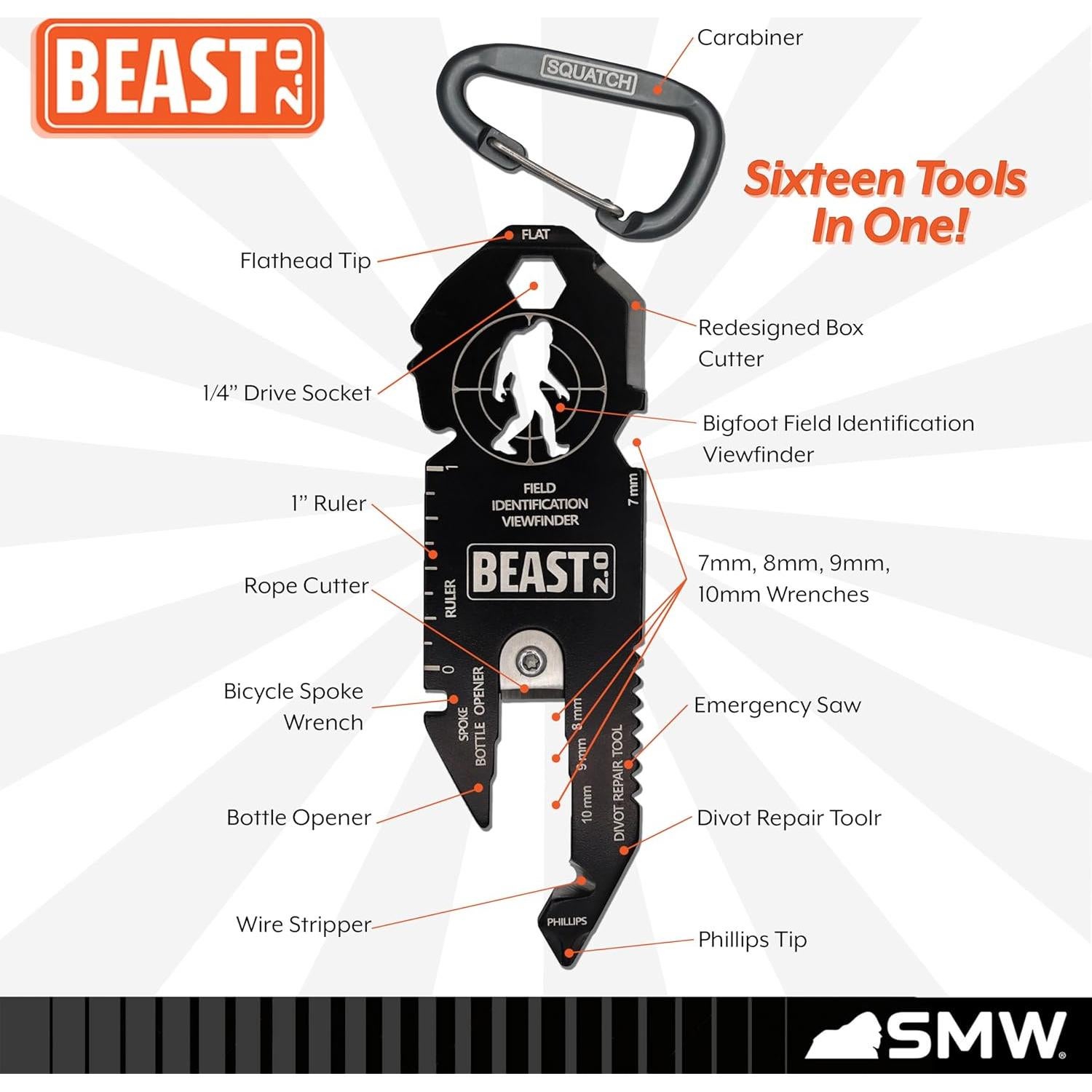 Multi-Herramienta de Supervivencia SQUATCH BEAST 2.0 con Mosquetón
