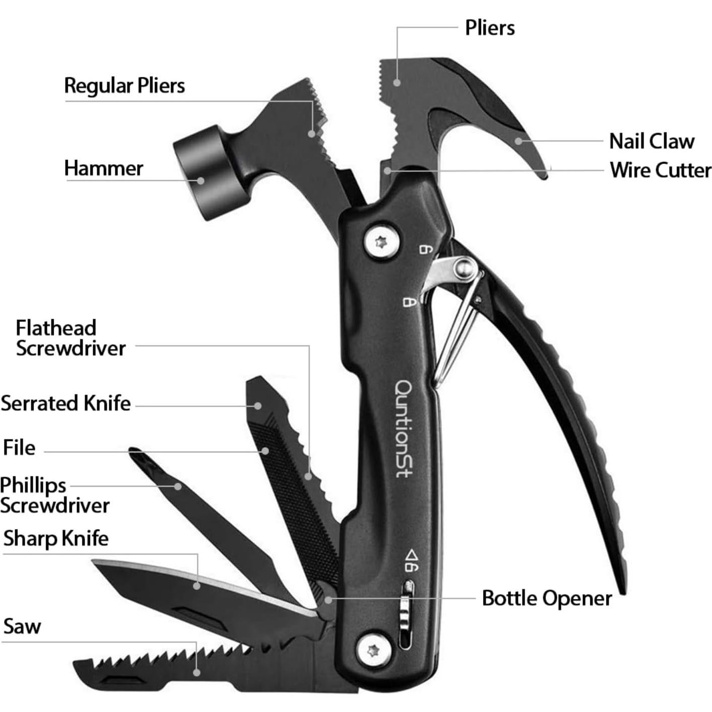 Herramienta Multitool de Martillo 12 en 1 QuntionSt - Acero Inoxidable