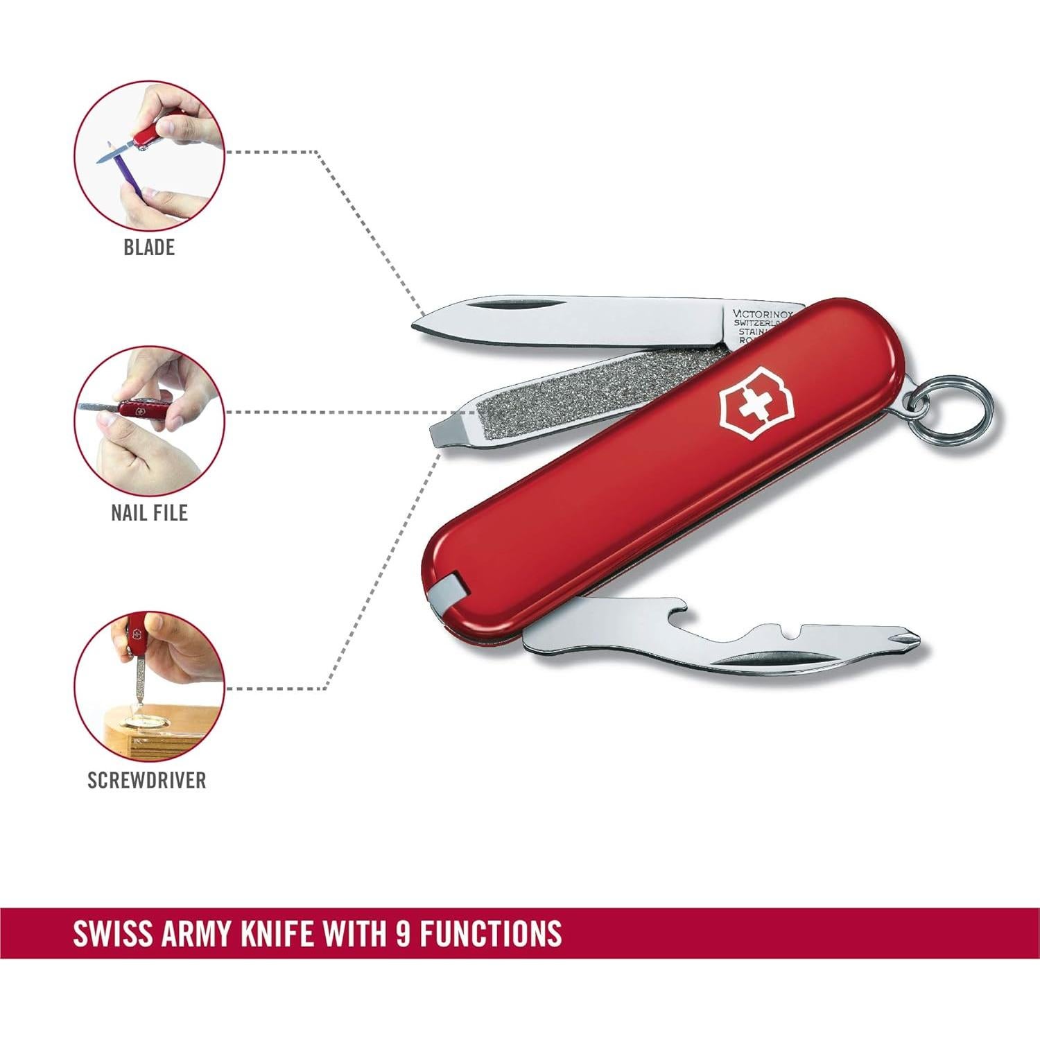 Cuchillo Suizo Victorinox Rally 58mm 9 Funciones Rojo