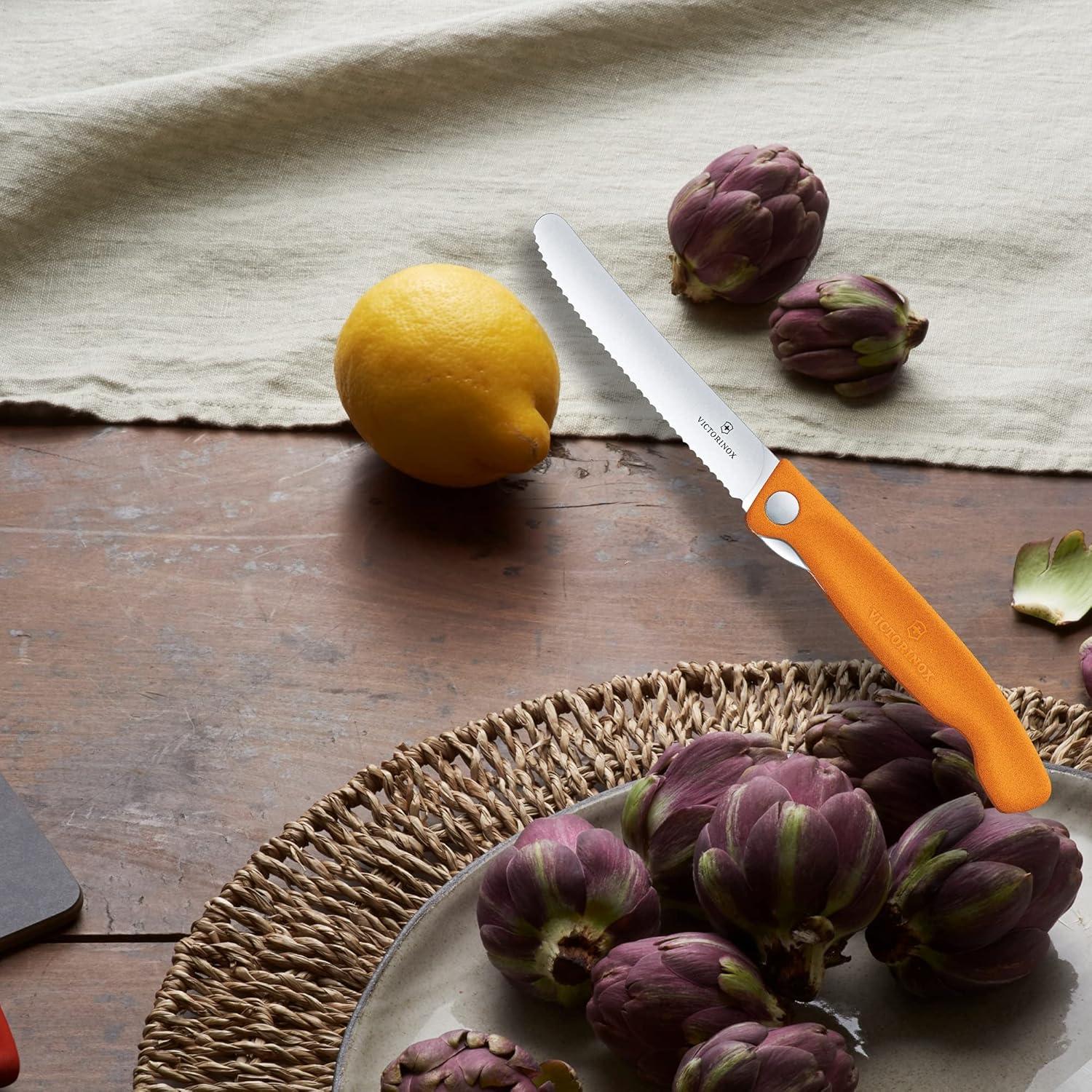 Victorinox Swiss Classic Foldable Paring Knife, Wavy Edge Orange 4.3 in