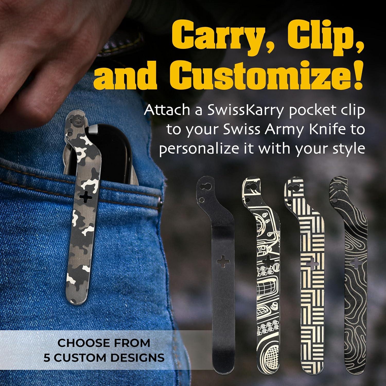 Clip SwissKarry Donk! Camo Negro para Cuchillo Suizo 91mm